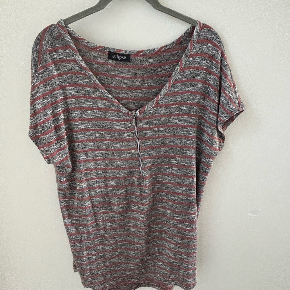 Eclipse Women's Orange and Gray Striped Top